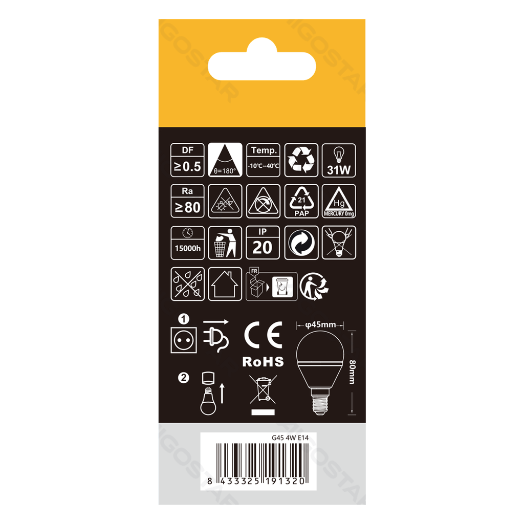 LED G45 E14 4W 3000K