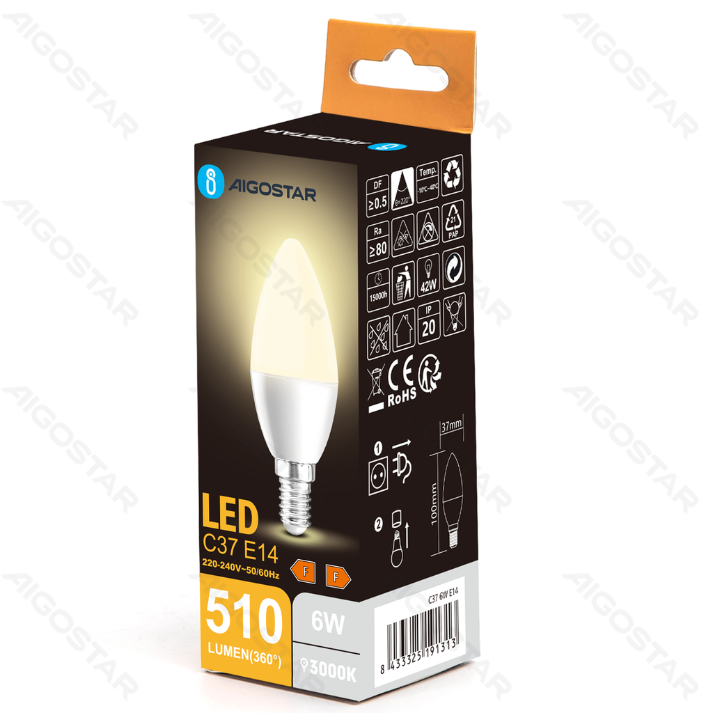 [B10105MQP] LED C37 E14 6W 3000K