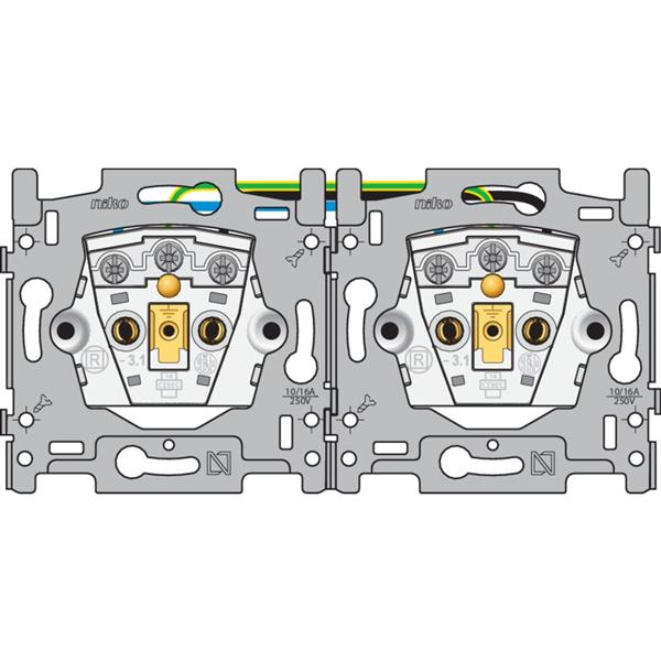 NIKO - Sokkel dubbel horizontaal stopcontact met penaarde, 21mm, schroef - 170-37701