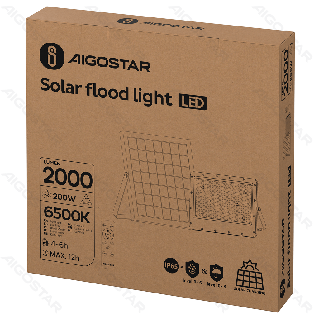[B10202GT0] Aigostar Solar flood light Separated 200W 6500K 03 series