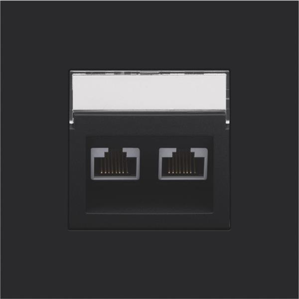 [3980456] NIKO Centraalplaat 2x RJ45 STP cat.6 schuin met doorzichtig tekstveld zwart - 161-65400