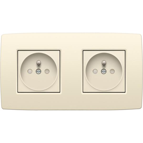 [3771063] NIKO - Dubbel hor. stopcontact met penaarde, schroef, inc. afdekplaat - 100-66102