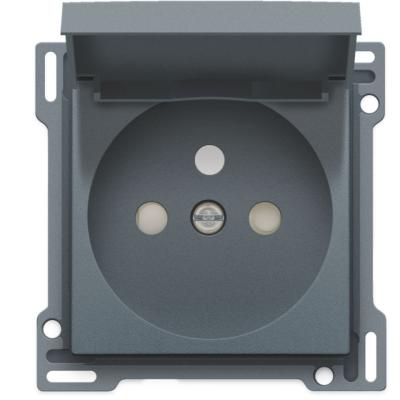 NIKO - Centraalplaat stopcontact met klapdeksel, penaarde, 28,5mm, grijs staal - 220-66603