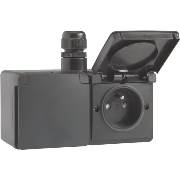 [5489750] NIKO - Hydro spuitwaterdicht dubbel hor. stopcontact met penaarde, schroef, zwart - 761-37748