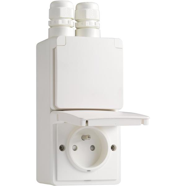 [5494633] NIKO - Hydro spuitwaterdicht dubbel vert. stopcontact met penaarde, schroef - 701-37730