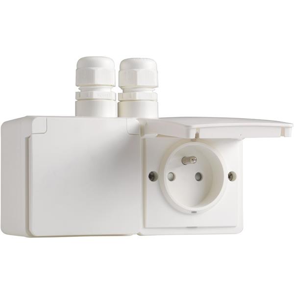 [5494635] NIKO - Hydro spuitwaterdicht dubbel hor. stopcontact met penaarde, schroef - 701-37749