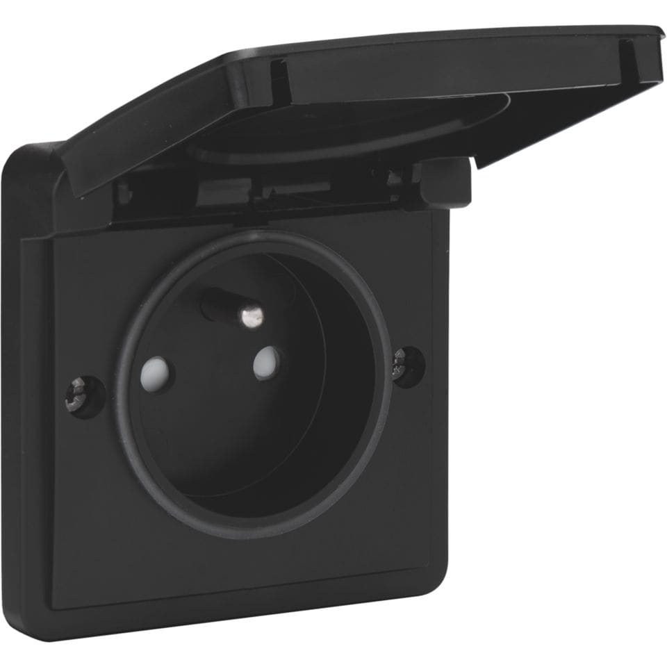 [5802842] NIKO Hydro spuitwaterdicht stopcontact met penaarde en insteekklemmen, zwart