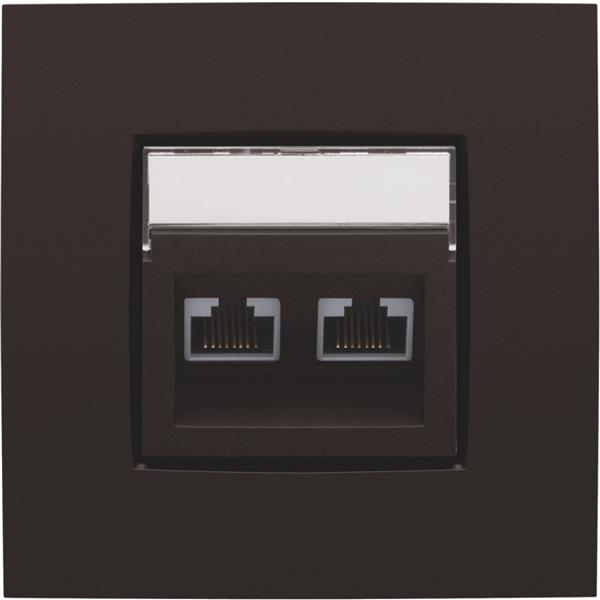 NIKO - Centraalplaat 2x RJ45 STP cat.6, schuin, met doorzichtig tekstveld, bruin - 124-65400