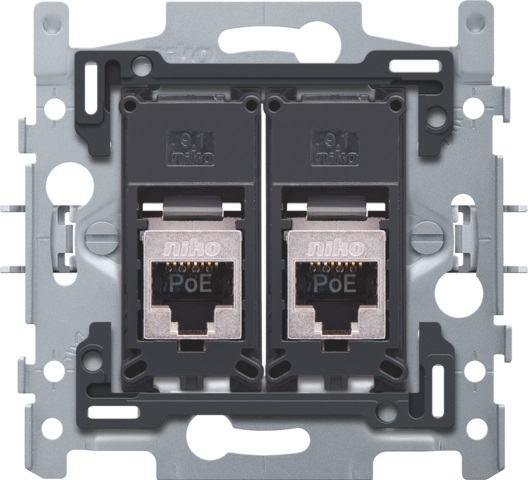 2 rj45-aansluitingen stp cat6, poe++, vlak, 60x71, klauw