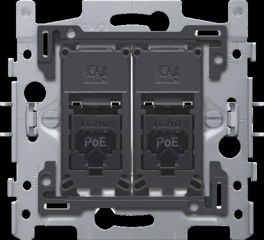 2 rj45-aansluitingen utp cat6a, poe++, vlak, 60x71, klauw