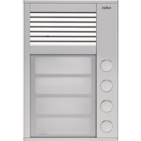 NIKO - Buitenpost met 4 beldrukknoppen, opbouw 16mm, aluminium - 10-154