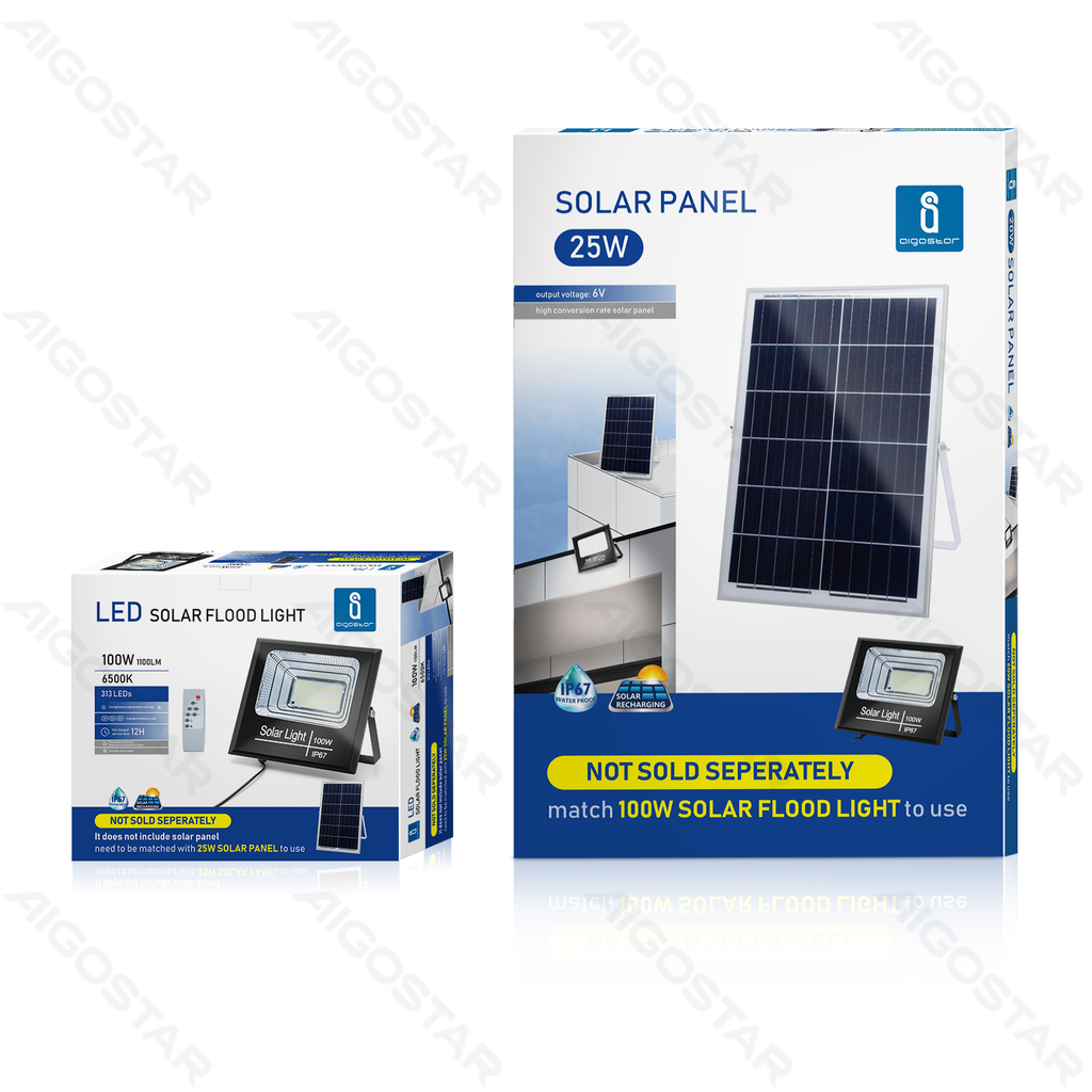 [B10201XBP] Aigostar Solar flood light Separated 100W 6500K Treasure basin series