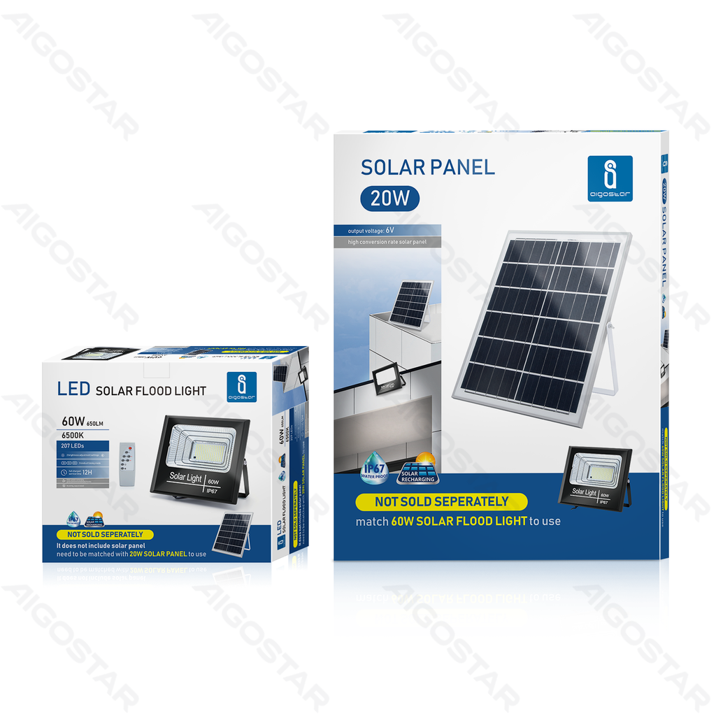 [B10201XBO] Aigostar Solar flood light Separated 60W 6500K Treasure basin series