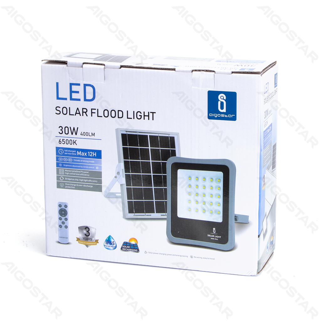 [B10201XHP] Aigostar Solar flood light Separated 30W 6500K 2m 02 series