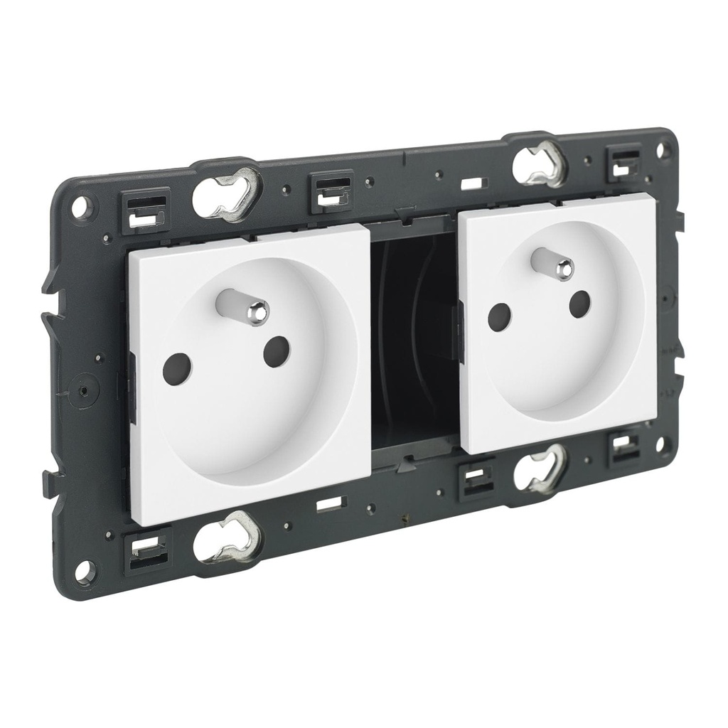 Valena Next contactdoos 2x2P+A voorbekabeld volledig apparaat wit met schroefbev