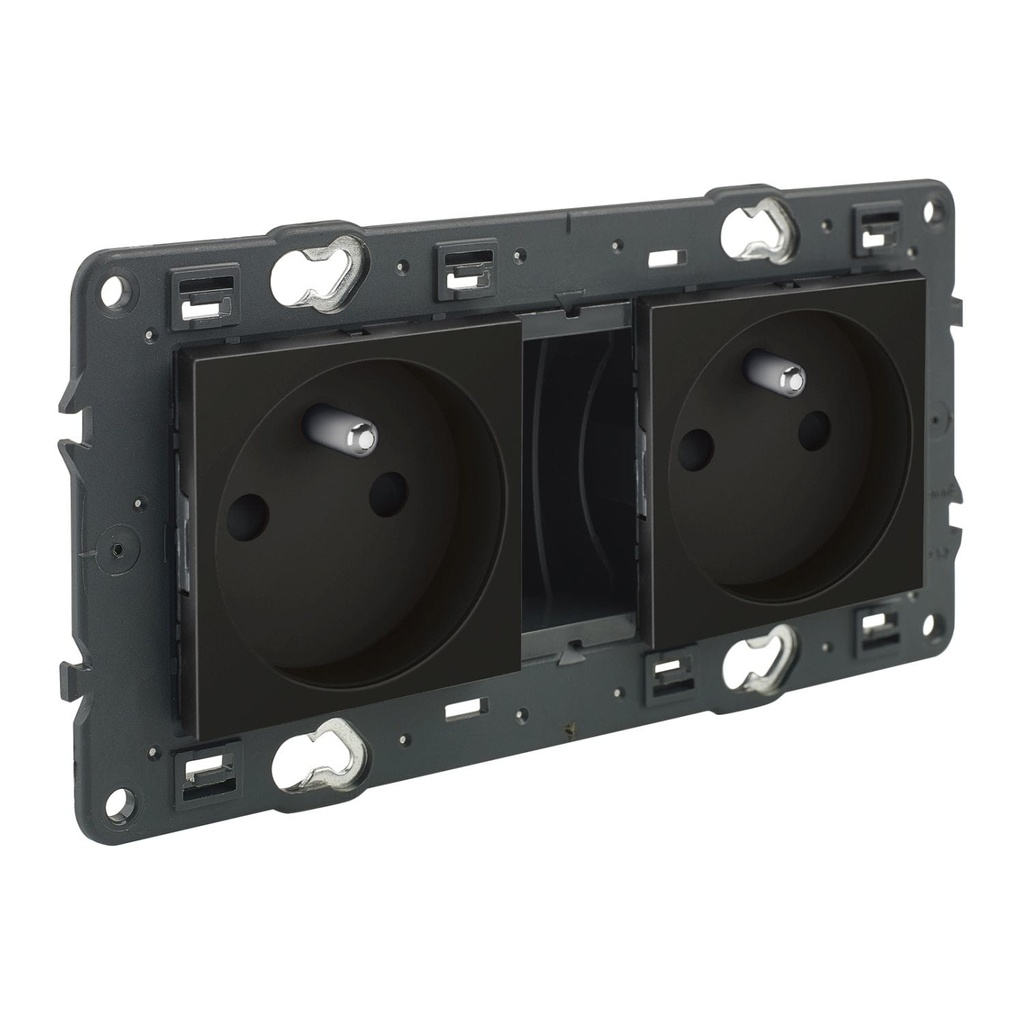Valena Next contactdoos 2x2P+A voorbekabeld volledig apparaat zwart met schroef