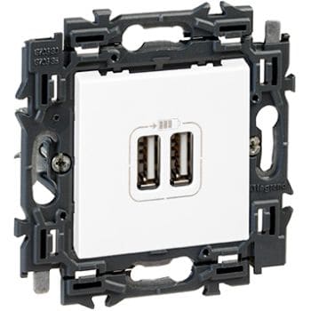 Valena Next contactdoos 2xUSB type A volledig apparaat wit met spanklauwen