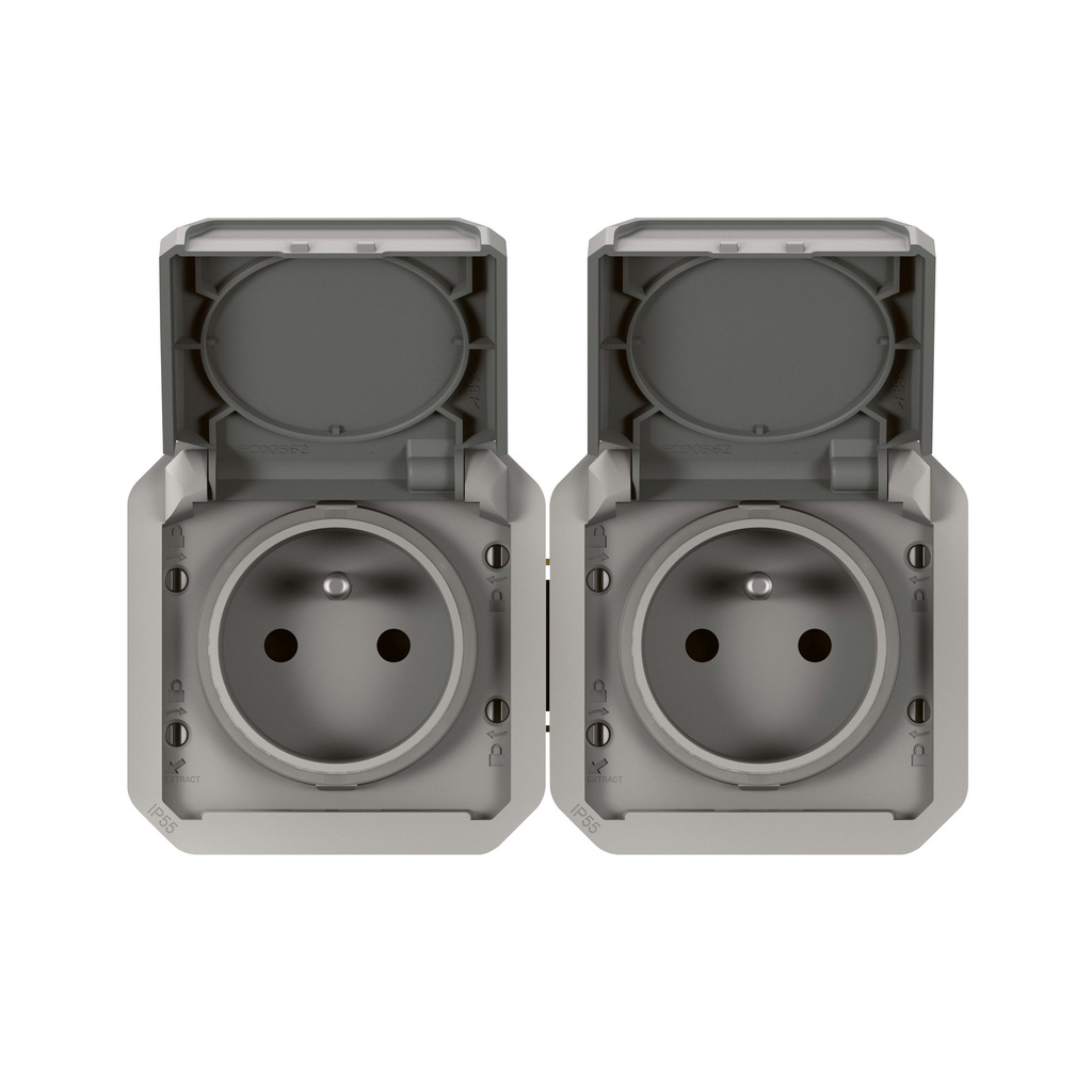Plexo contactds 2Vx2P+A horiz mechanisme - IP55 IK08 grijs