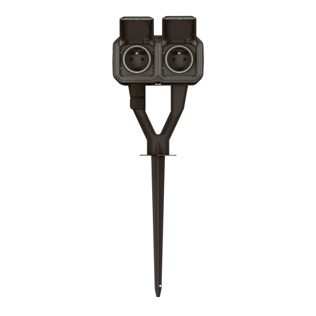 [7437814] Plexo tuinpaal met contactdoos 2V voorbedraad compleet grijs