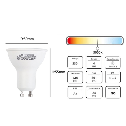 [A175979] LED A5 GU10 4W 3000K 240lm