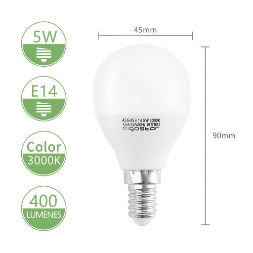 [A176266BA] LED A5 G45 BIG ANGLE E14 5W 3000K