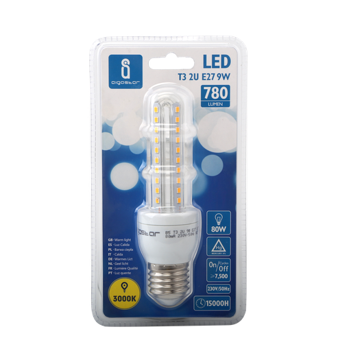 [A004810] LED B5 T3 2U E27 9W 3000K 780Lm