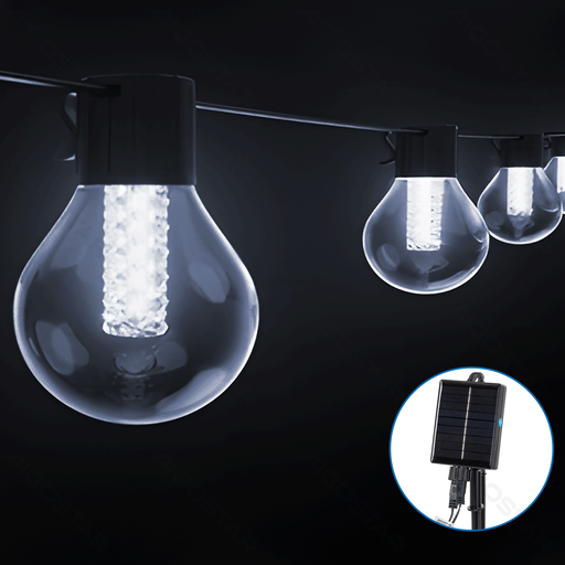 [A 329204] 10 meter Lichtstrook met ronde G50-kokerlampen op zonne-energie(6500K)