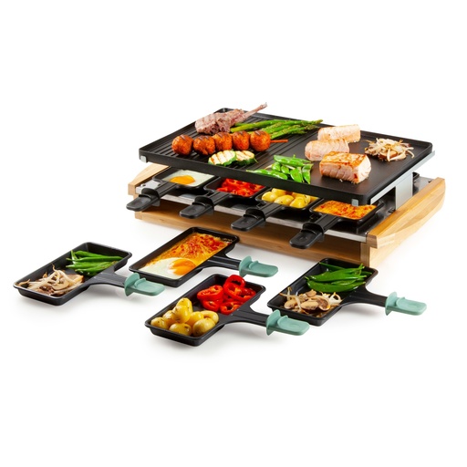 [D09246G] DOMO Raclette / grill bamboe 1200W 40x26,8cm