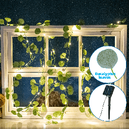 Aigostar Solar artificial plant Greenery Curtain Eucalyptus leaves Dark green leaves Warm light 3M+1M*1M 70LED